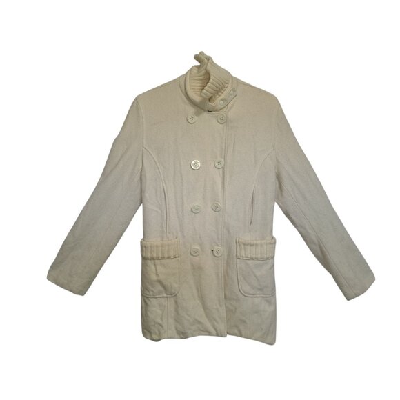 5.7.9. Womens Ivory Wool Blend Button Coast Medium Chic and Cozy - Picture 1 of 9